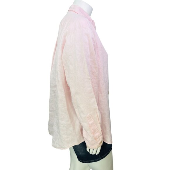 Bryn Walker Womens Linen Shirt Top Long Sleeve Button Front Pink Plus Size 1X - Picture 5 of 13